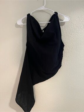 Elegant Black Draped Asymmetric Women's Blouse